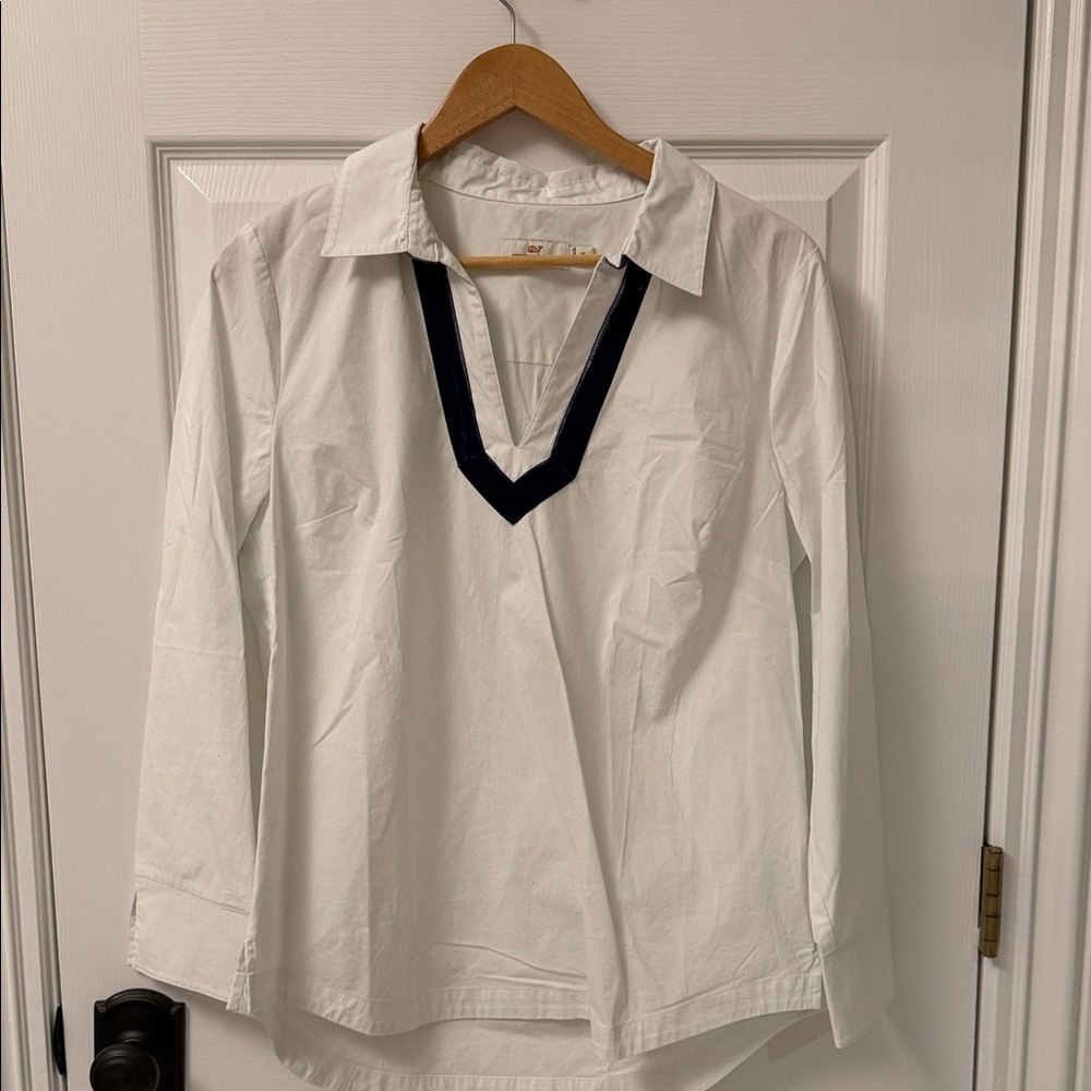 Vineyard Vines Cream Shirt with Pink Whale Logo